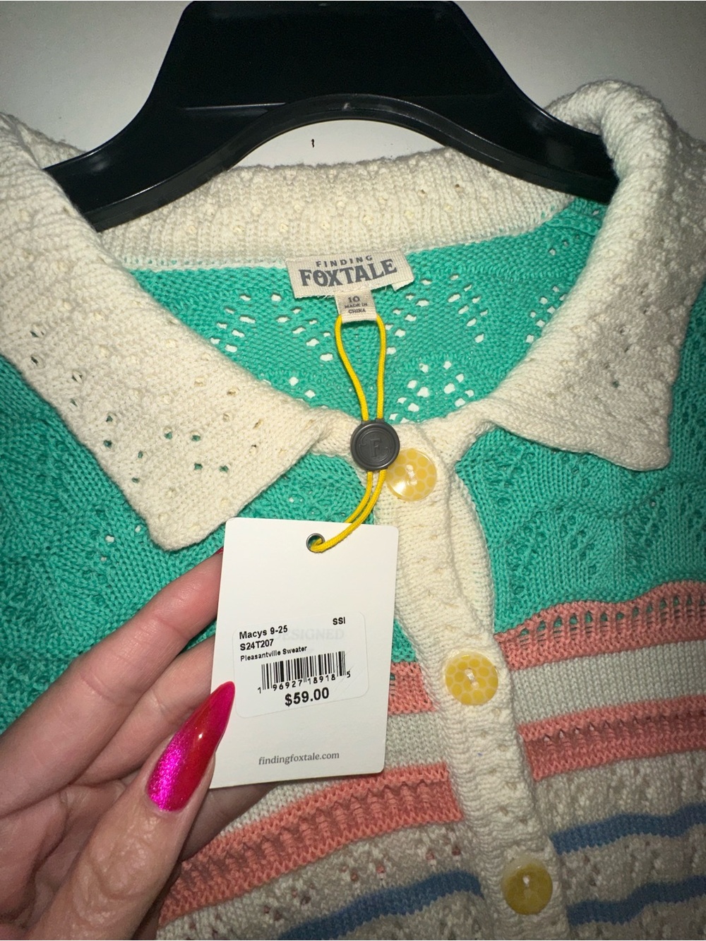Finding Fox Tale Pleasantville Striped Knit Button-Up Cardigan Sweater Size 10 - Picture 5 of 7